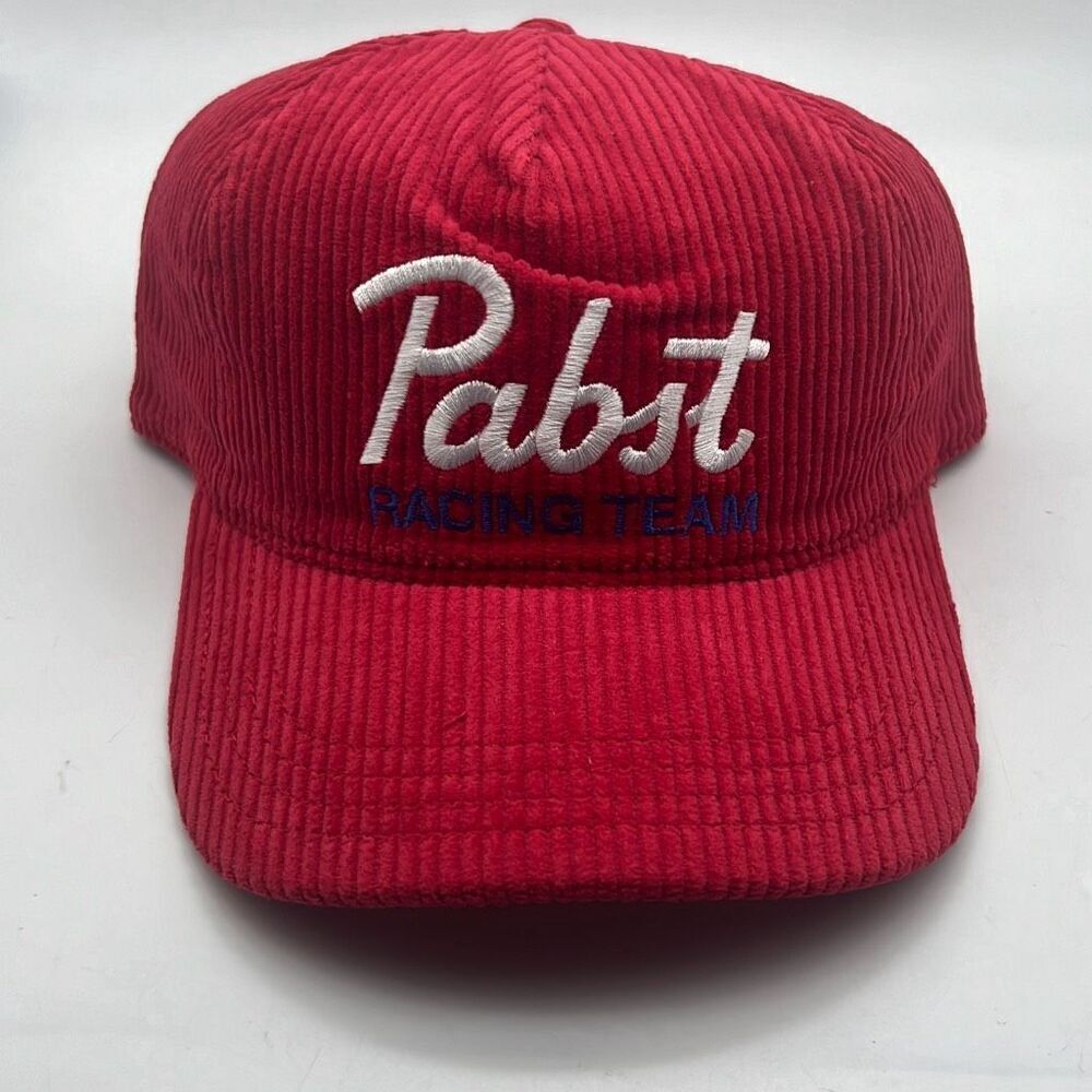 Pabst Blue Ribbon PBR Racing Team Red Corduroy Snapback‎ Adjustable Hat Cap NWT